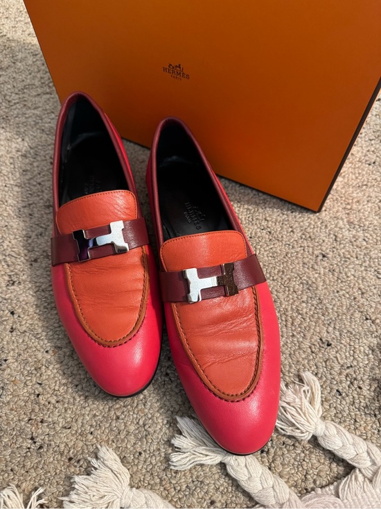 Hermes Shoes - AUTHENTIC Hermes Pink Orange & coral Leather Loafers